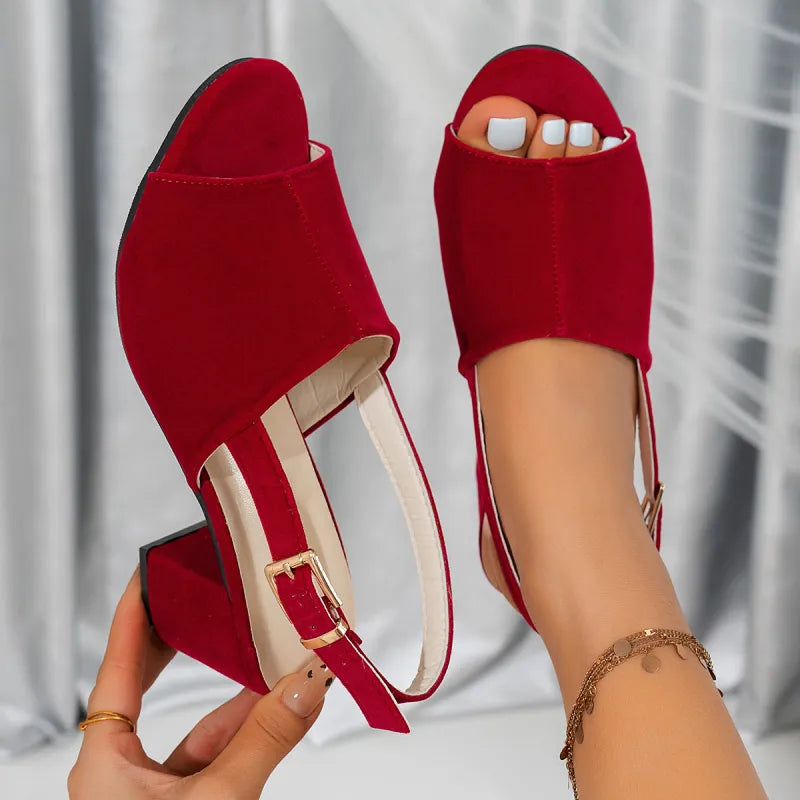 Ivy | Women’s Matte Leather Chunky Heel Sandals