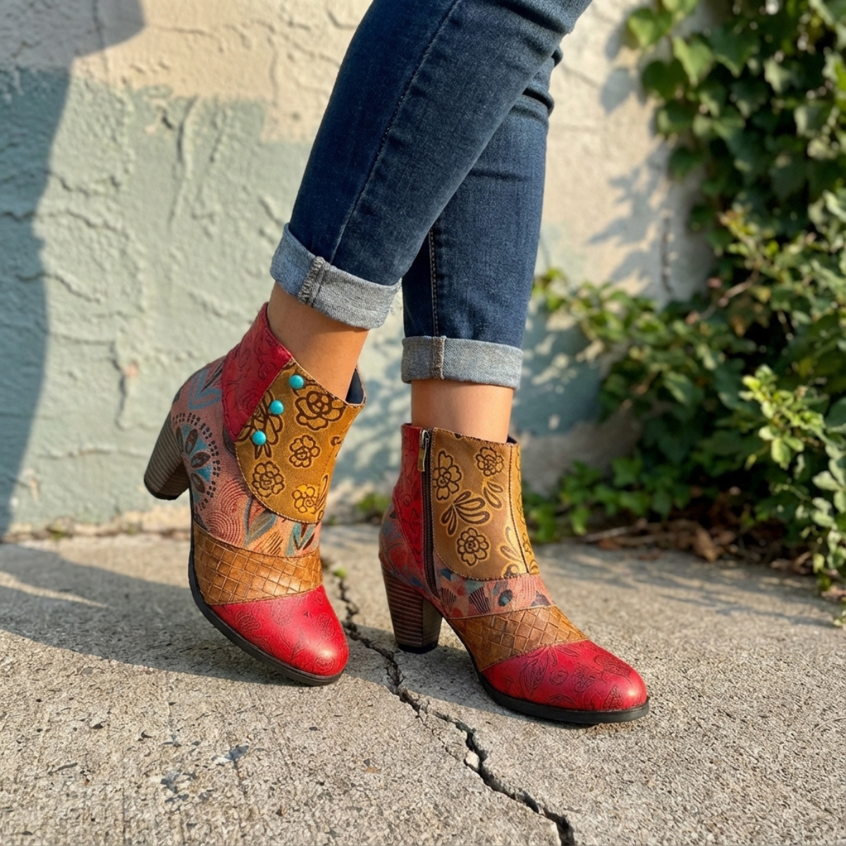 Ella | Women's Floral-Patterned Heeled Boots