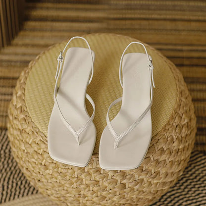 Amara | Women’s Summer Soft Leather Sandals – Square Toe High Heels