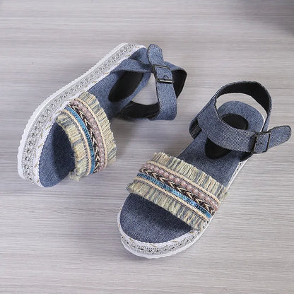 Kiara | Women’s Summer Denim Tassel Sandals