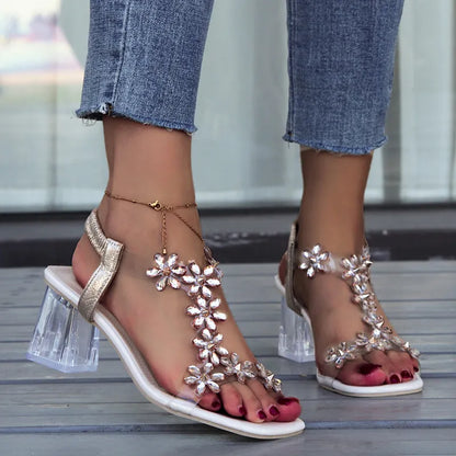 Sofia | Women’s Summer Floral Square Heel Sandals
