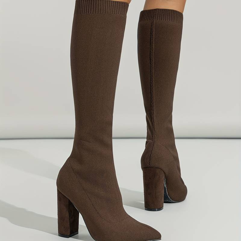 Addison | Women’s Knitted Sock Boots with Block Heel