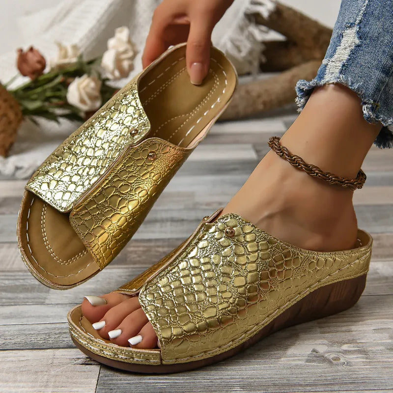 Selena | Women’s Summer Croc-Embossed Wedge Sandals