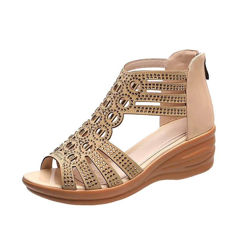 Mila | Women’s Crystal Roman Wedge Sandals