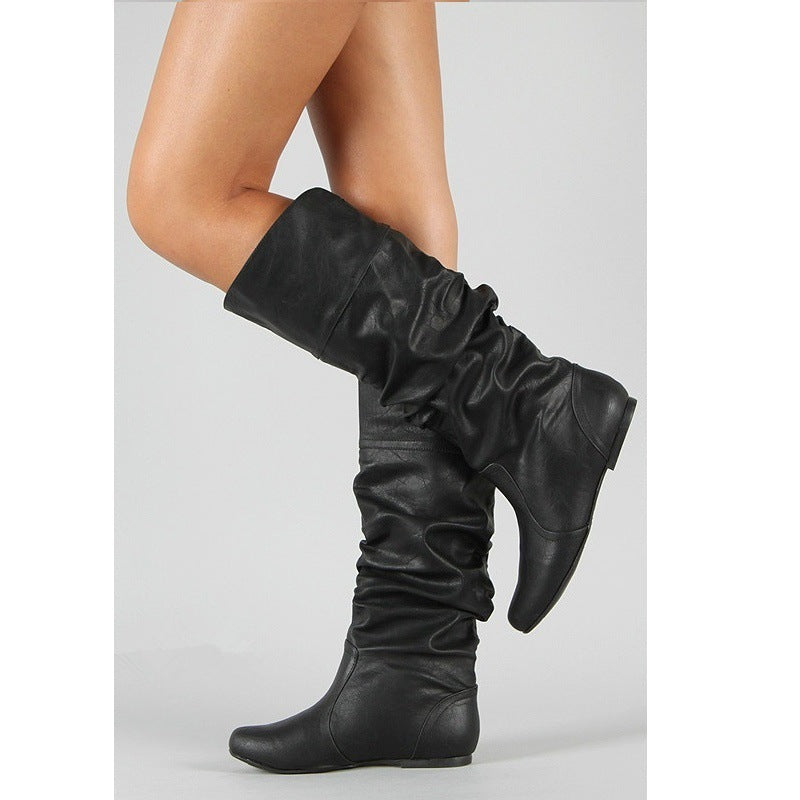Freya | Women’s Leather Knee High Boots - Flat Heel