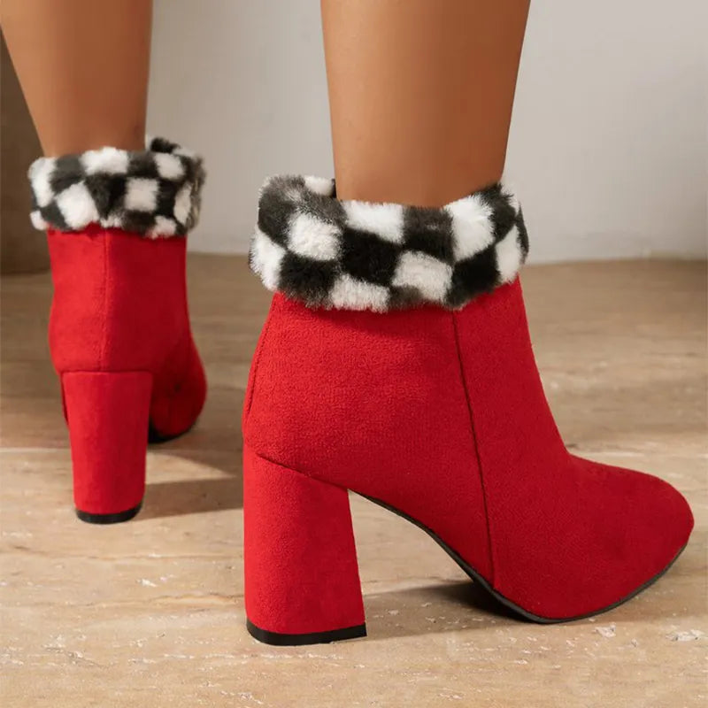 Mia | Women’s winter Plaid Plush Ankle Boots