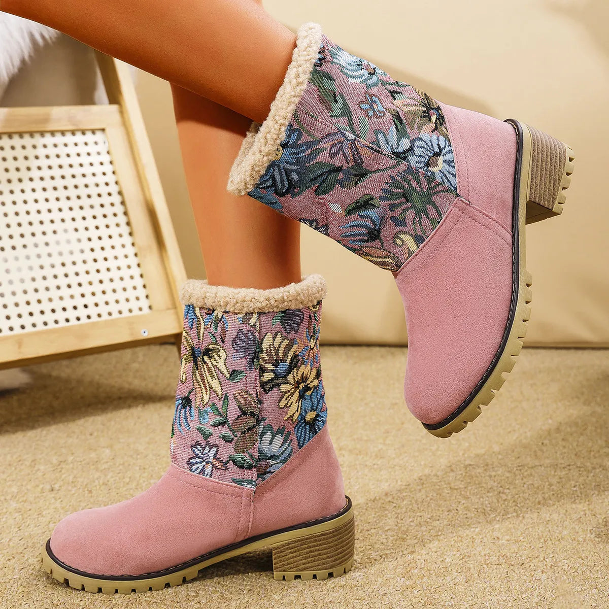Grace | Embroidered Mid-Calf  Winter Boots