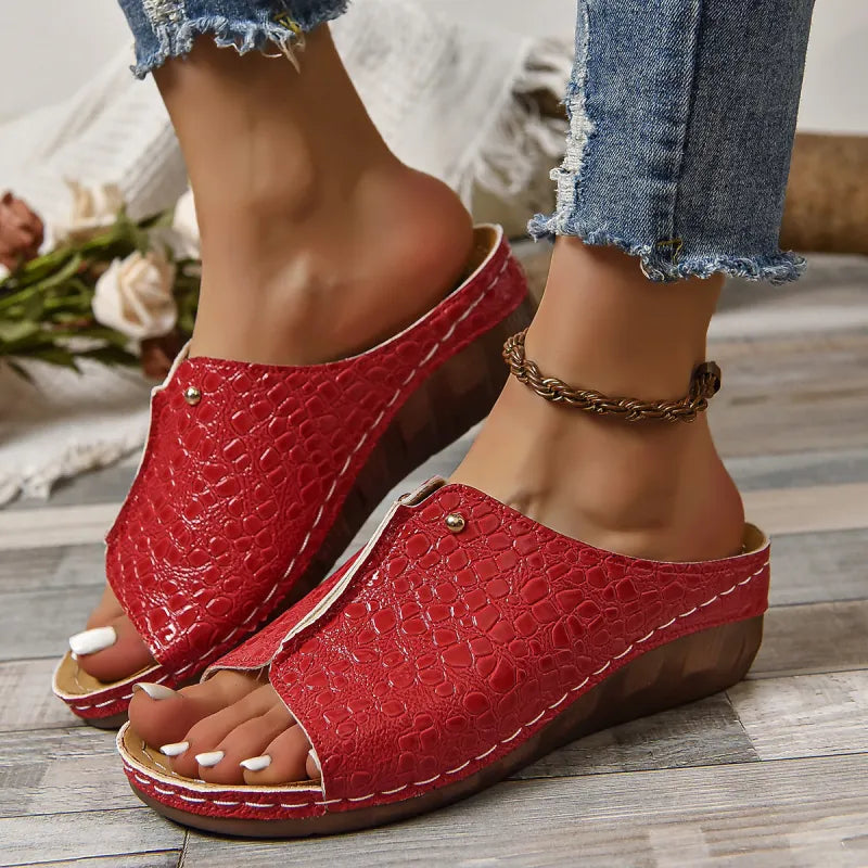Selena | Women’s Summer Croc-Embossed Wedge Sandals