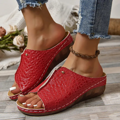 Selena | Women’s Summer Croc-Embossed Wedge Sandals