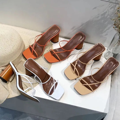 Maris | Women’s Leather Thin-Strap Square-Toe Block Heel Sandals