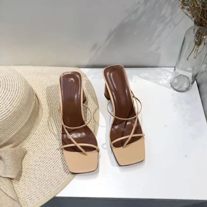 Maris | Women’s Leather Thin-Strap Square-Toe Block Heel Sandals