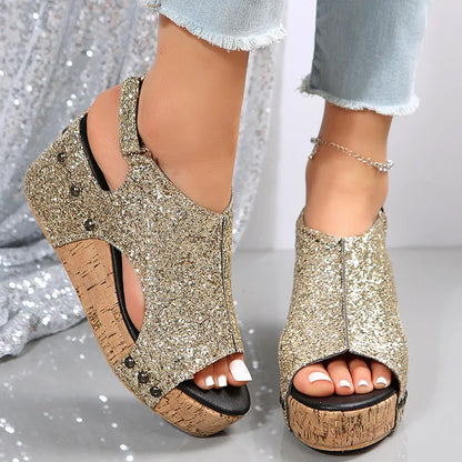 Lucia | Women’s Summer Sequin Wedge Sandals