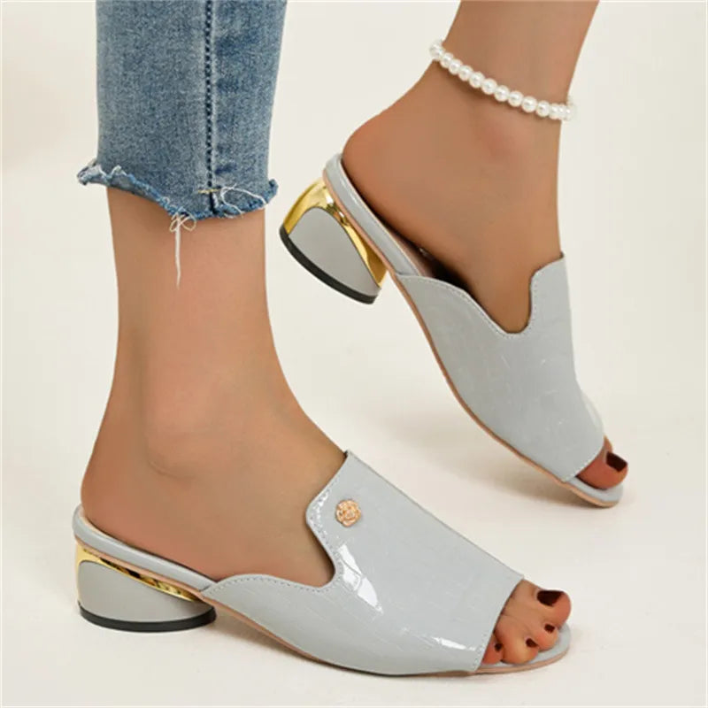 Anya | Women’s Patent Leather Chunky Heel Sandals