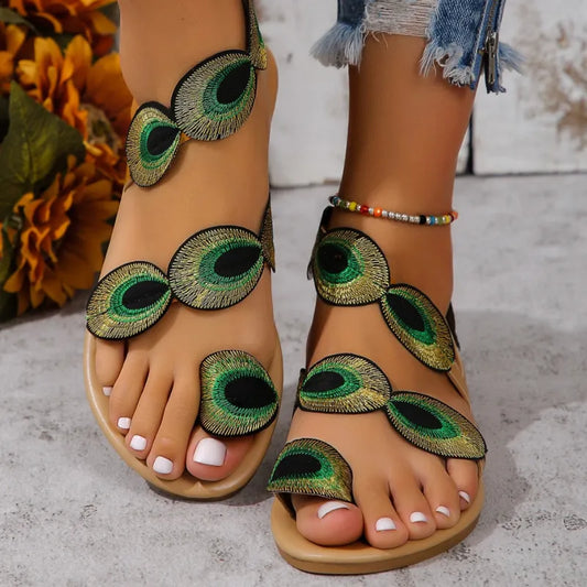 Jamie | Women’s Peacock Embroidery Summer Sandals