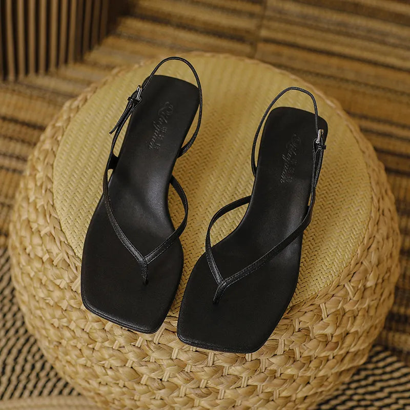 Amara | Women’s Summer Soft Leather Sandals – Square Toe High Heels