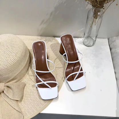 Maris | Women’s Leather Thin-Strap Square-Toe Block Heel Sandals