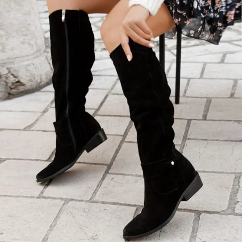Lianne | Women's Suede High Boots With Low Heel