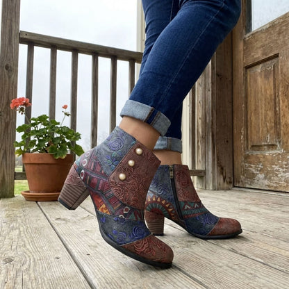 Ella | Women's Floral-Patterned Heeled Boots