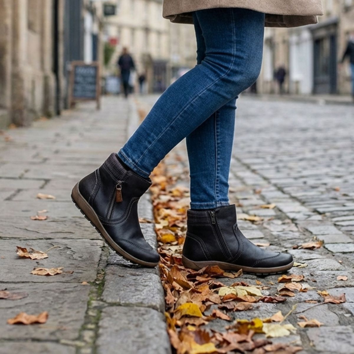 Ally | Women's Genuine Leather Ankle Boots with Plaid Cuff & Side Zipper