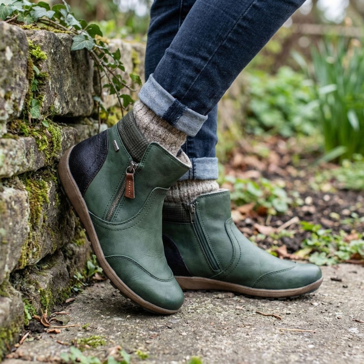 Ally | Women's Genuine Leather Ankle Boots with Plaid Cuff & Side Zipper