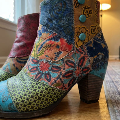 Ella | Women's Floral-Patterned Heeled Boots