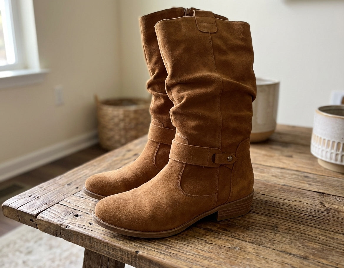 Lianne | Women's Suede High Boots With Low Heel