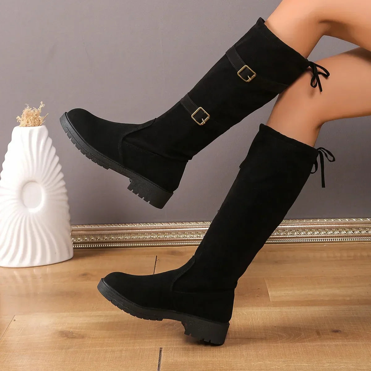 Dana | Women's Knee-High Boots with Buckle and Laces