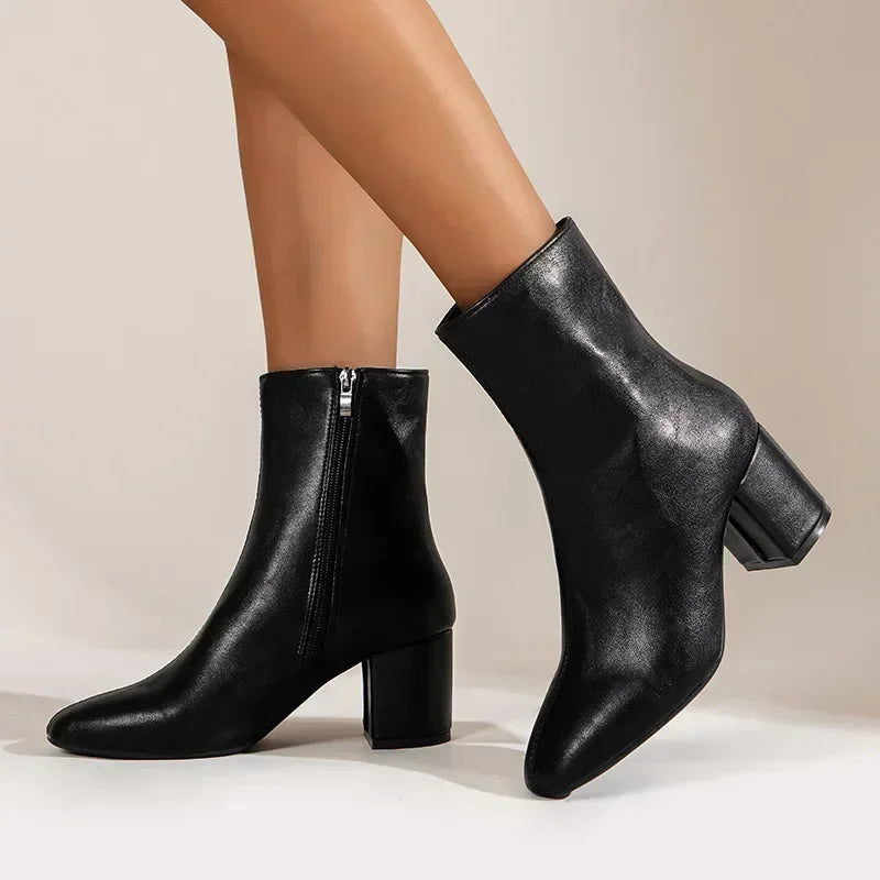 Chloe | Women’s Side Zipper Block Heel Ankle Boots