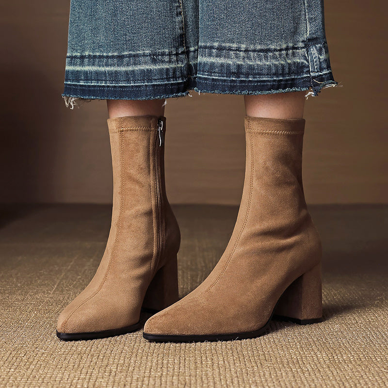 Women’s Genuine Suede Ankle Boots with Block Heel