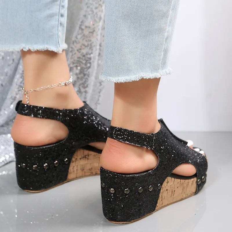 Lucia | Women’s Summer Sequin Wedge Sandals