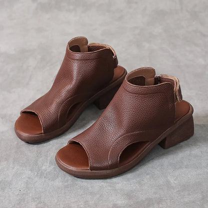 Liora | Women’s Retro Leather Mid-Heel Sandals