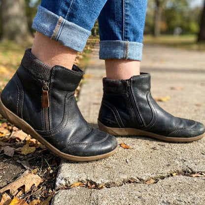 Ally | Women's Genuine Leather Ankle Boots with Plaid Cuff & Side Zipper