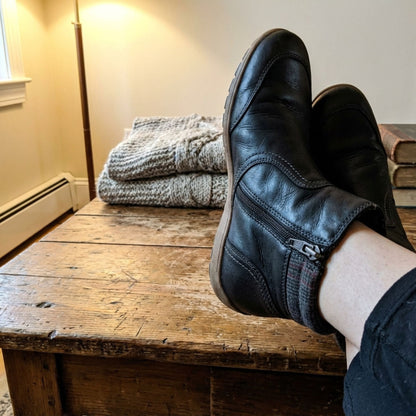 Ally | Women's Genuine Leather Ankle Boots with Plaid Cuff & Side Zipper