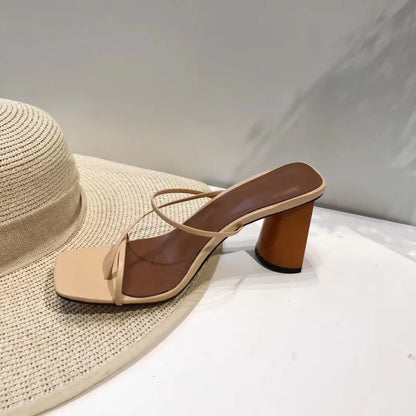 Maris | Women’s Leather Thin-Strap Square-Toe Block Heel Sandals