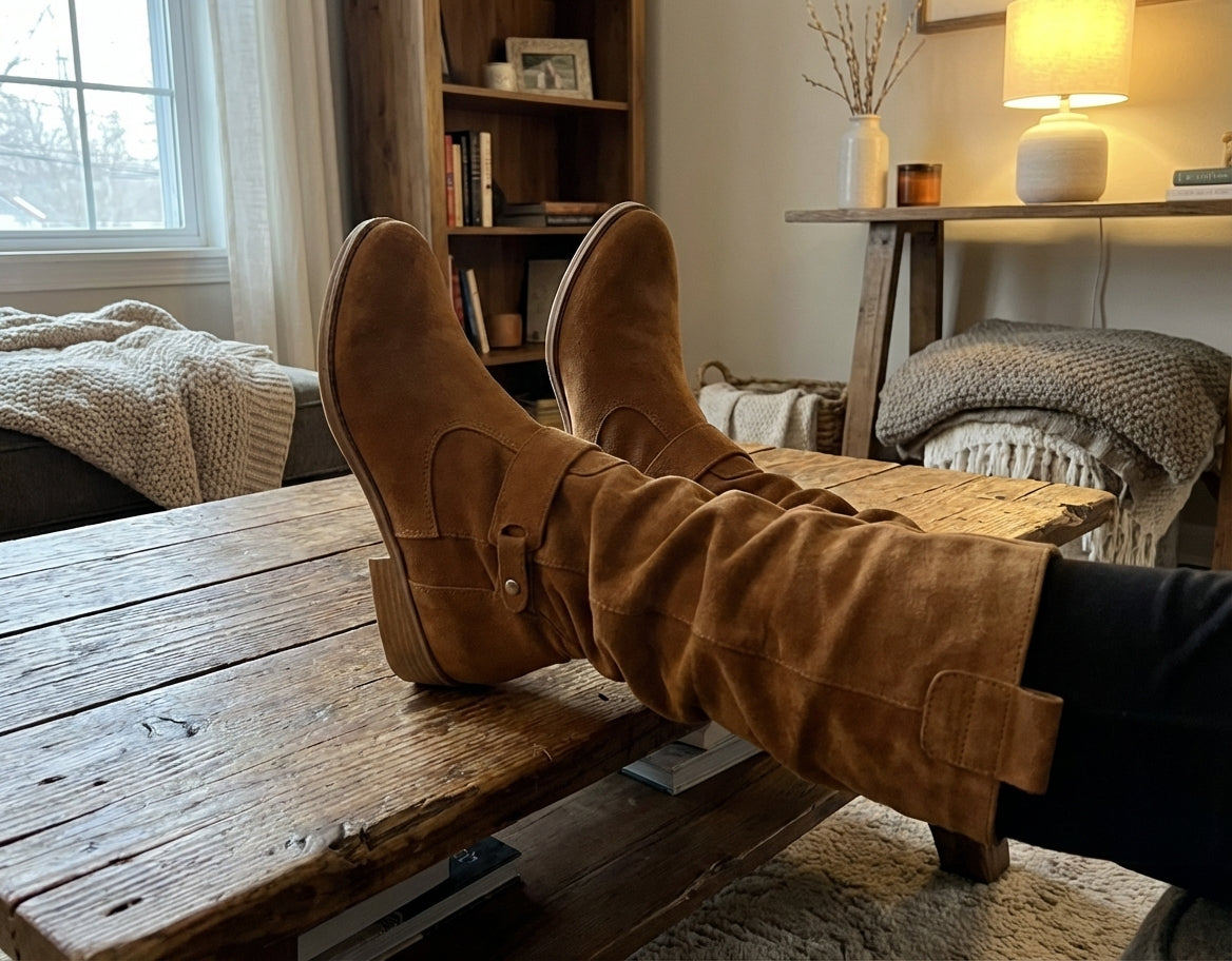 Lianne | Women's Suede High Boots With Low Heel