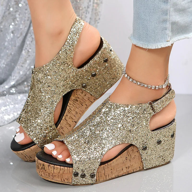 Lucia | Women’s Summer Sequin Wedge Sandals