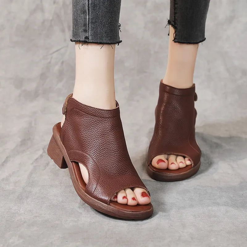 Liora | Women’s Retro Leather Mid-Heel Sandals