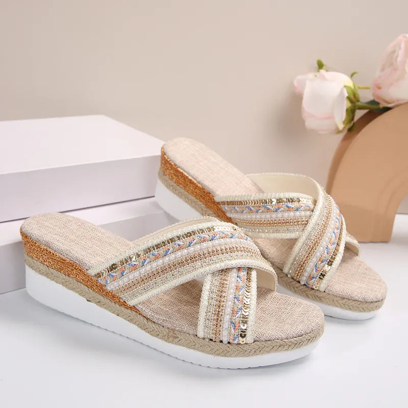 Dahlia | Women’s Summer Linen Wedge Sandals