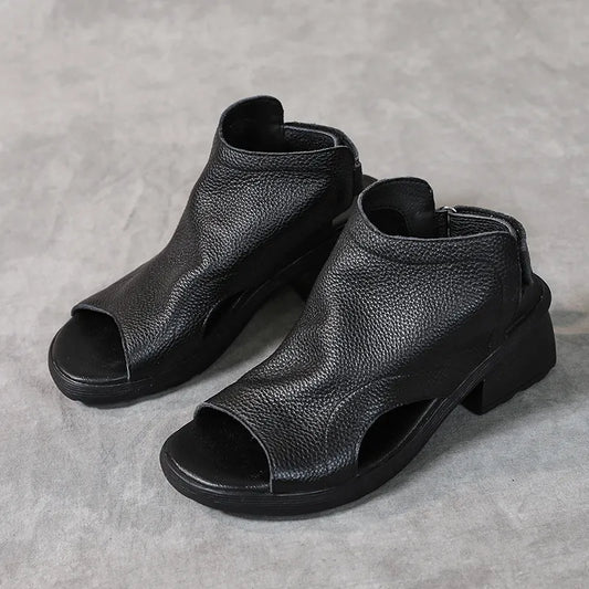 Liora | Women’s Retro Leather Mid-Heel Sandals