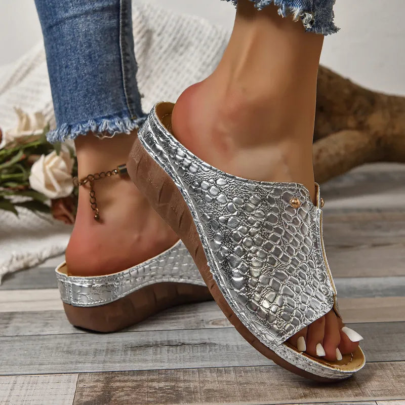Selena | Women’s Summer Croc-Embossed Wedge Sandals