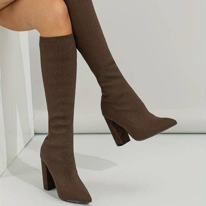 Addison | Women’s Knitted Sock Boots with Block Heel