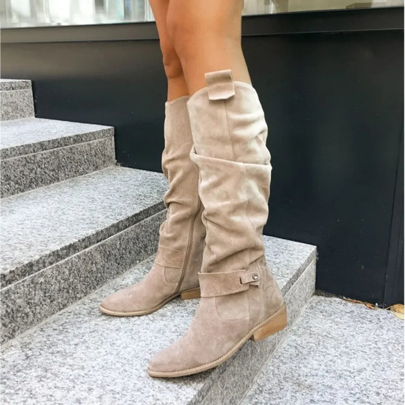 Lianne | Women's Suede High Boots With Low Heel