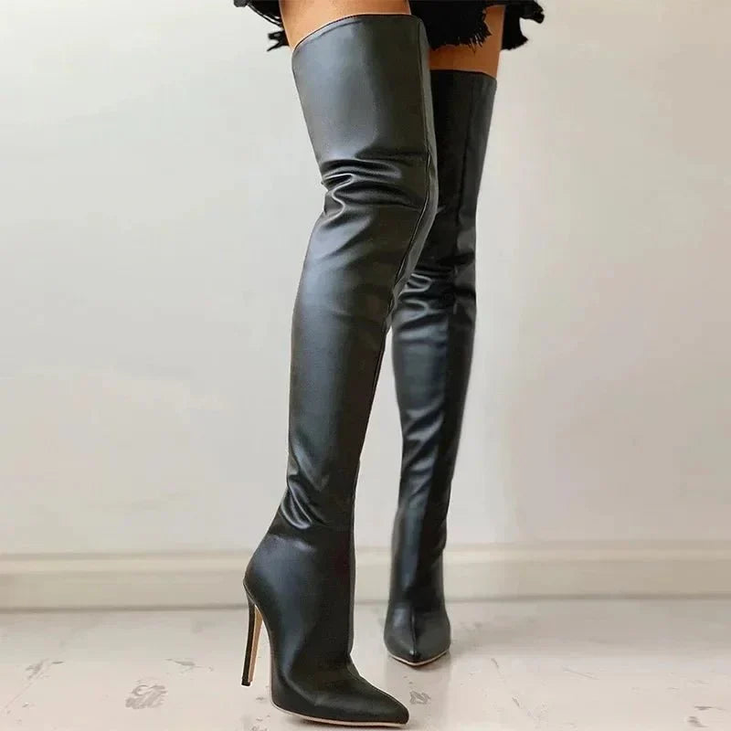 Esther | Women's Leather Overknee Boots With Stiletto Heel