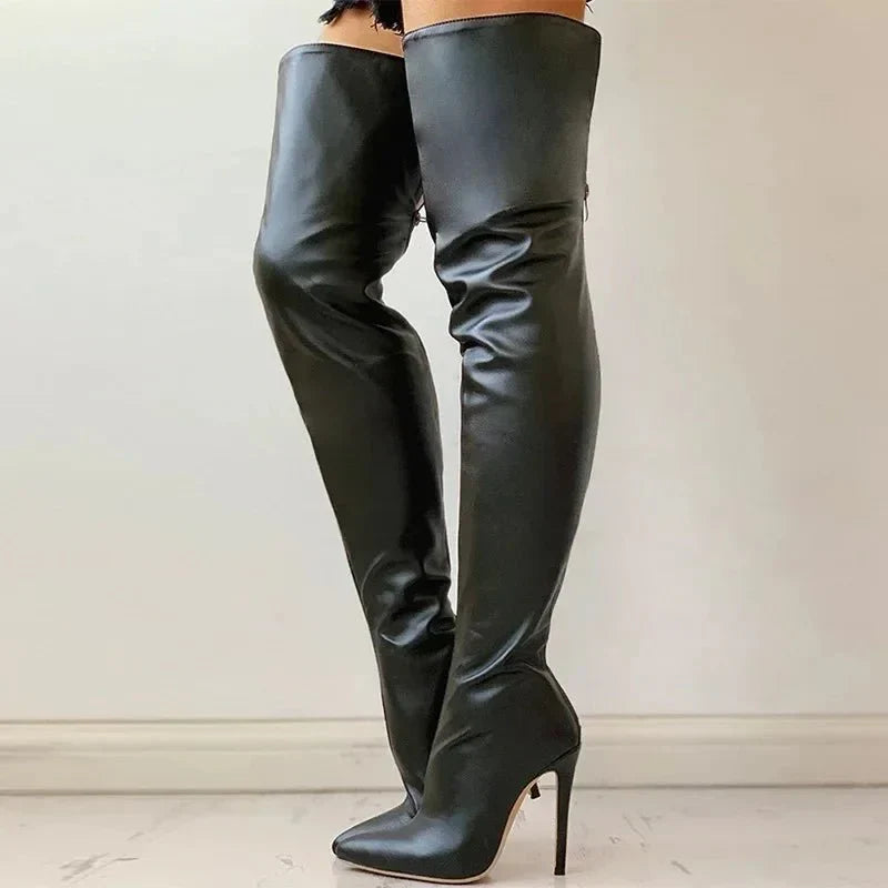 Esther | Women's Leather Overknee Boots With Stiletto Heel